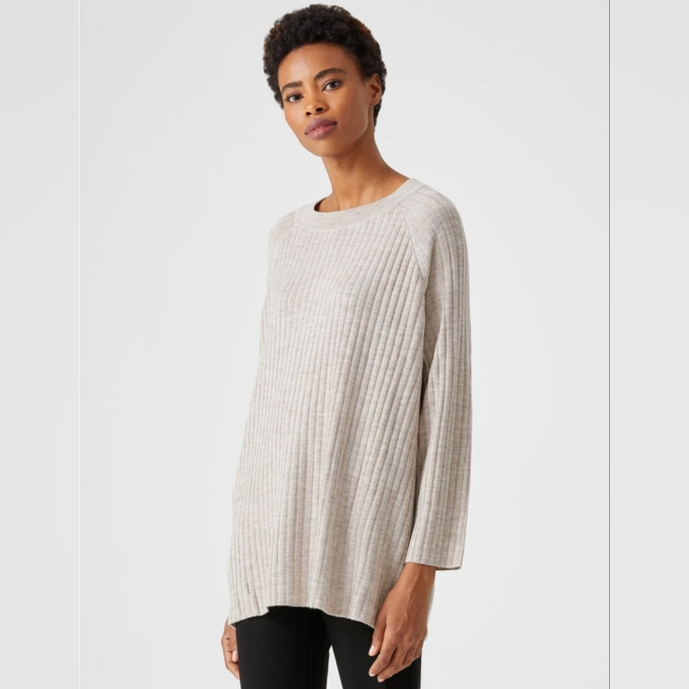 Eileen Fisher Merino Crew Neck Top in Regenerative Wool